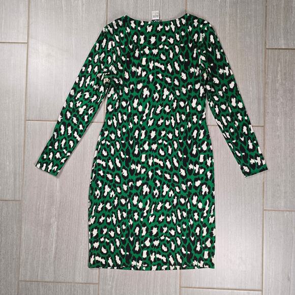 DVF Diane von Furstenberg Muriel spotted cat green silk dress long sleeve size 8 - Picture 9 of 9